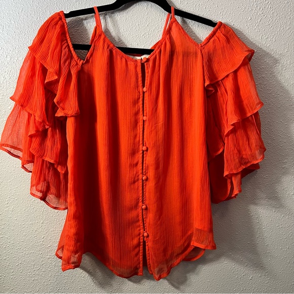 Anthropologie Maeve Zelda Open Shoulder Orange Blouse XSmall - Picture 8 of 9